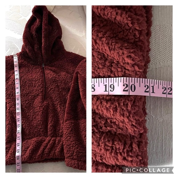 Arizona Jean Co Teddy Cropped Hoodie Jacket Long Sleeves 3/4 Zip Pockets Rust - Picture 7 of 12
